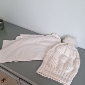 Cozy White Knit Beanie and Scarf Set